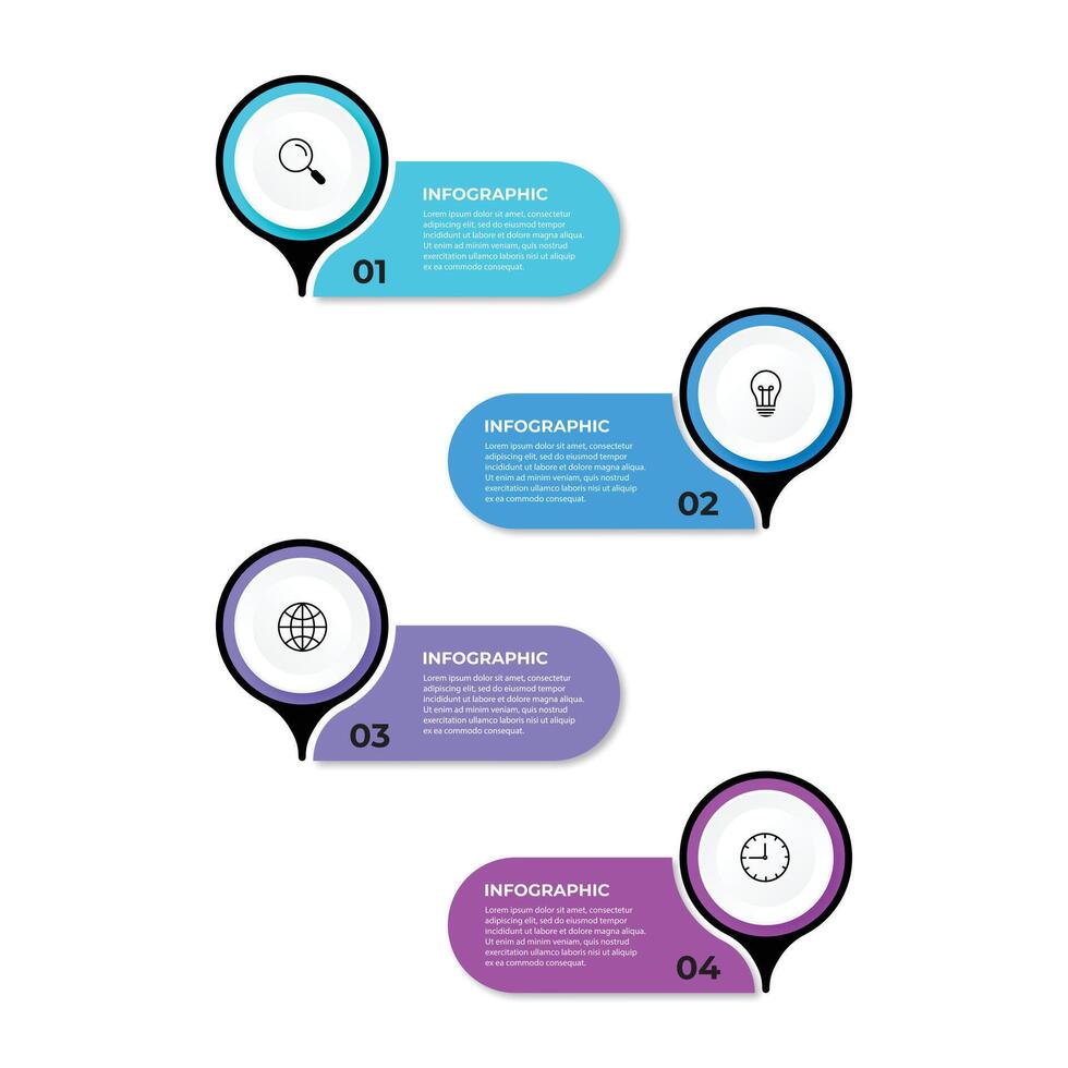 Infographic template with icons and 4 options or steps. Vertical line. Can be used for workflow layout, diagram, banner, webdesign. illustration vector