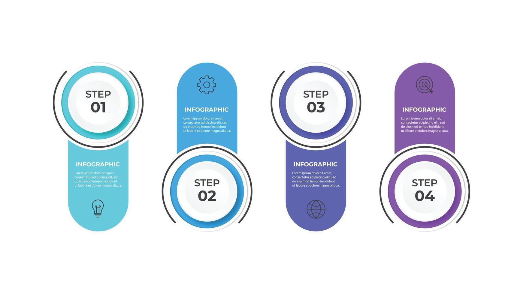 Infographic line curve. Timeline 4 Key Points. Business Presentation , Report, Marketing, Timeline and Planning. Illustration. vector