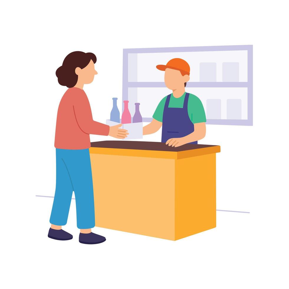 Returning Bottles Giving back bottles for reuse recycling vector