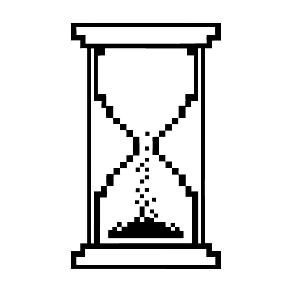 Pixel hourglass icon, retro sand timer, digital countdown, minimal vintage symbol for time management and deadline reminder vector