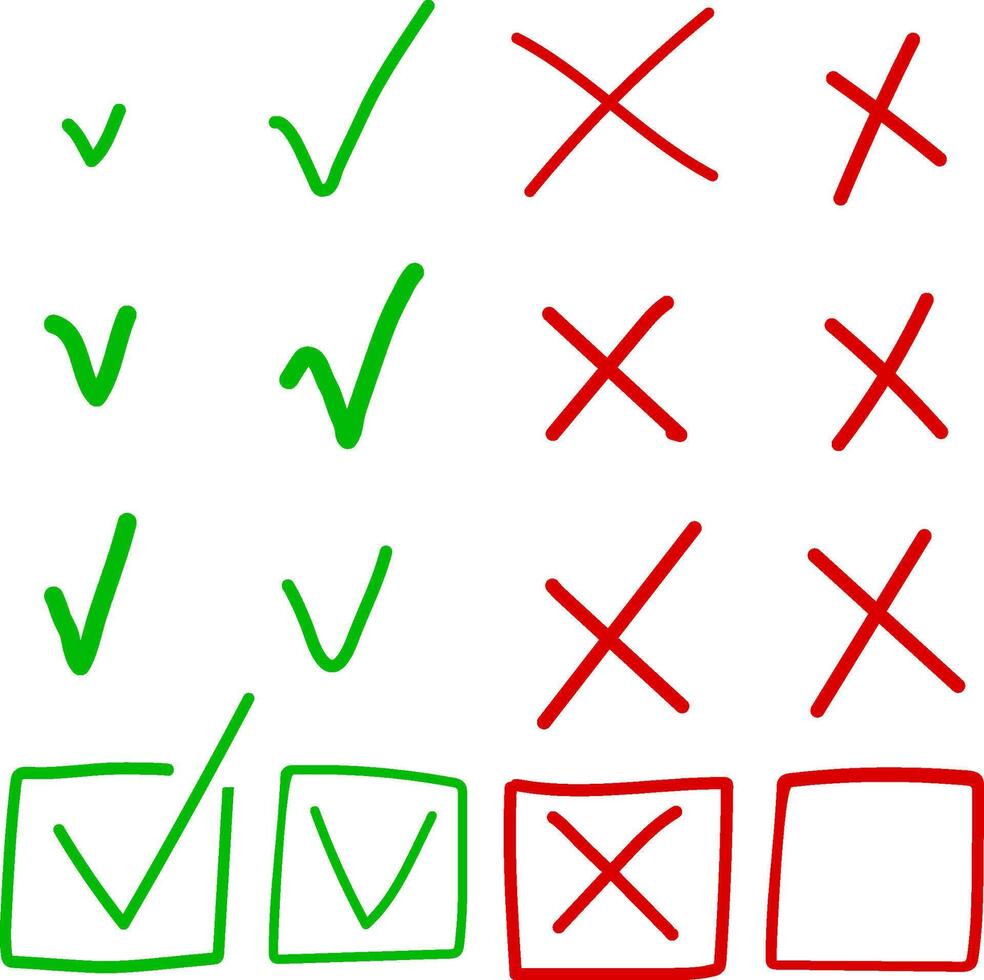 Check mark icon set doodle Cross check box marks set vector