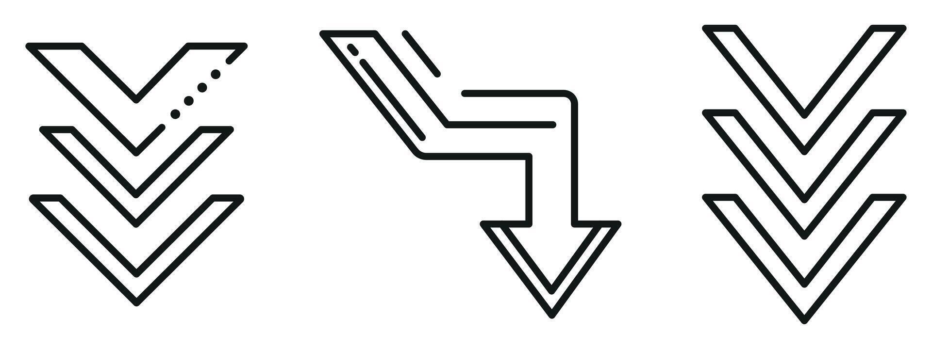 Down Chevron Icon Set Outline and Minimal Symbols for Navigation, Direction, and Interface Design vector