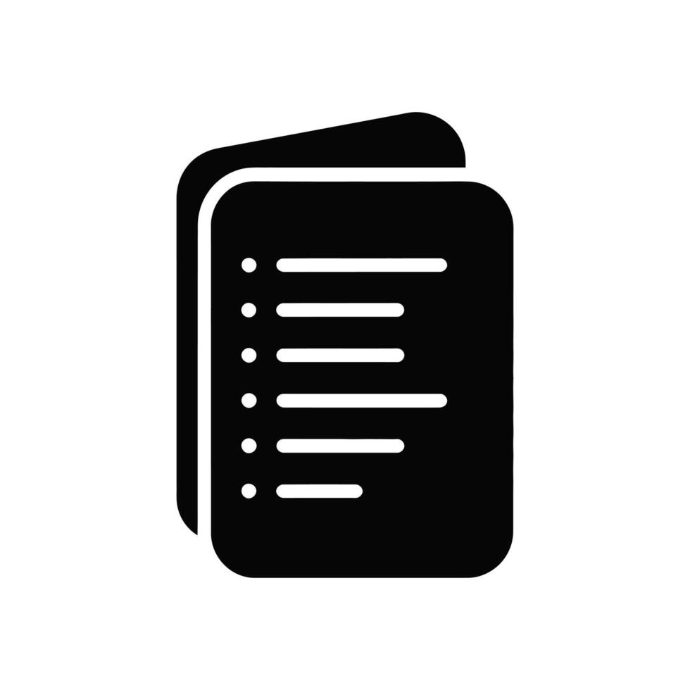 Two Document Pages With Bulleted List And Horizontal Lines Black Icon vector