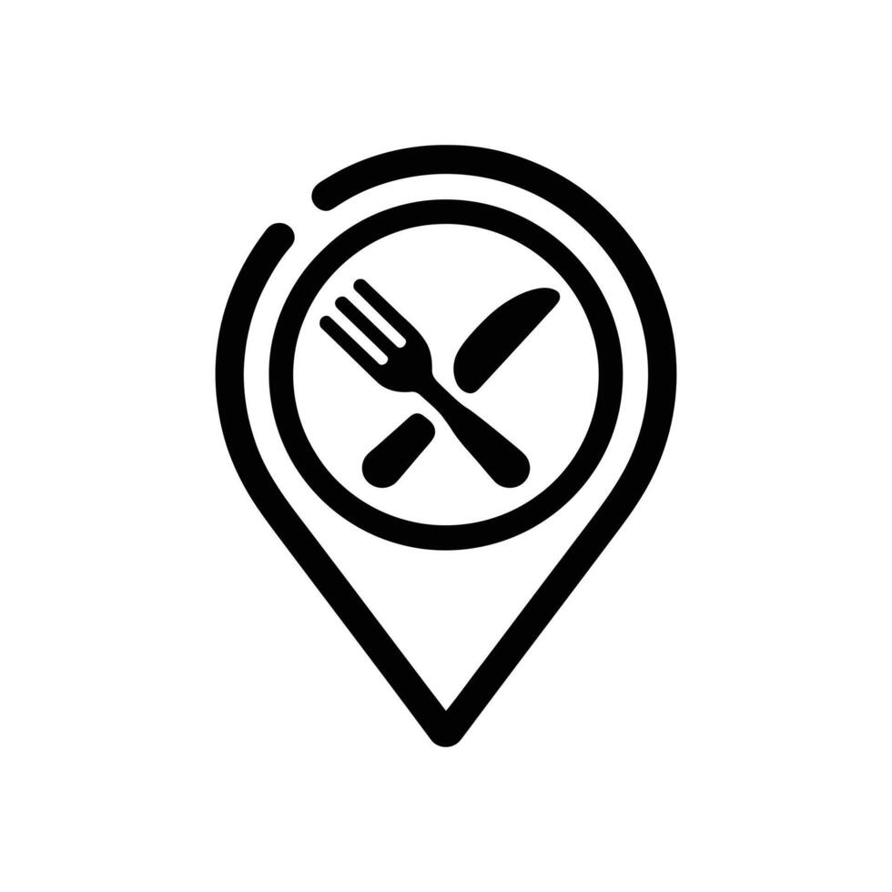 Restaurant Location Icon Featuring Fork and Knife Within a Map Pointer vector