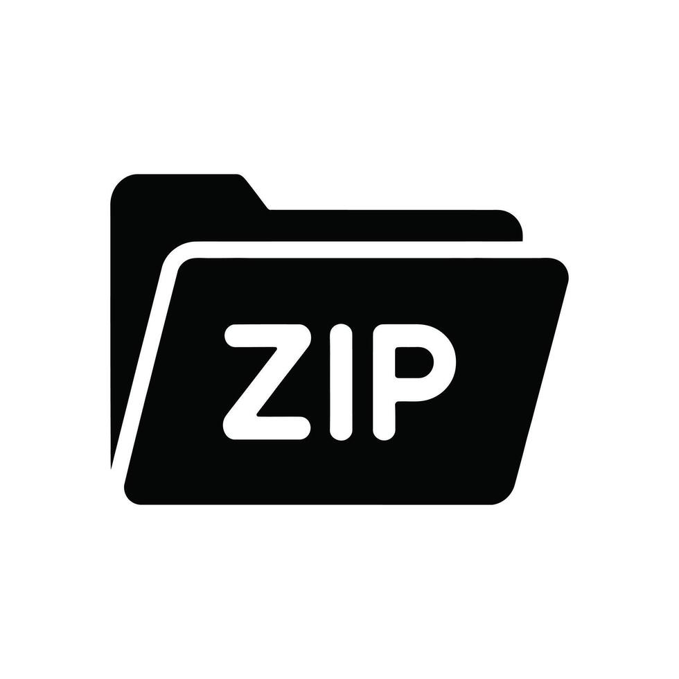 Zip File Folder Icon, Black Silhouette On White Background, Data Compression Design vector