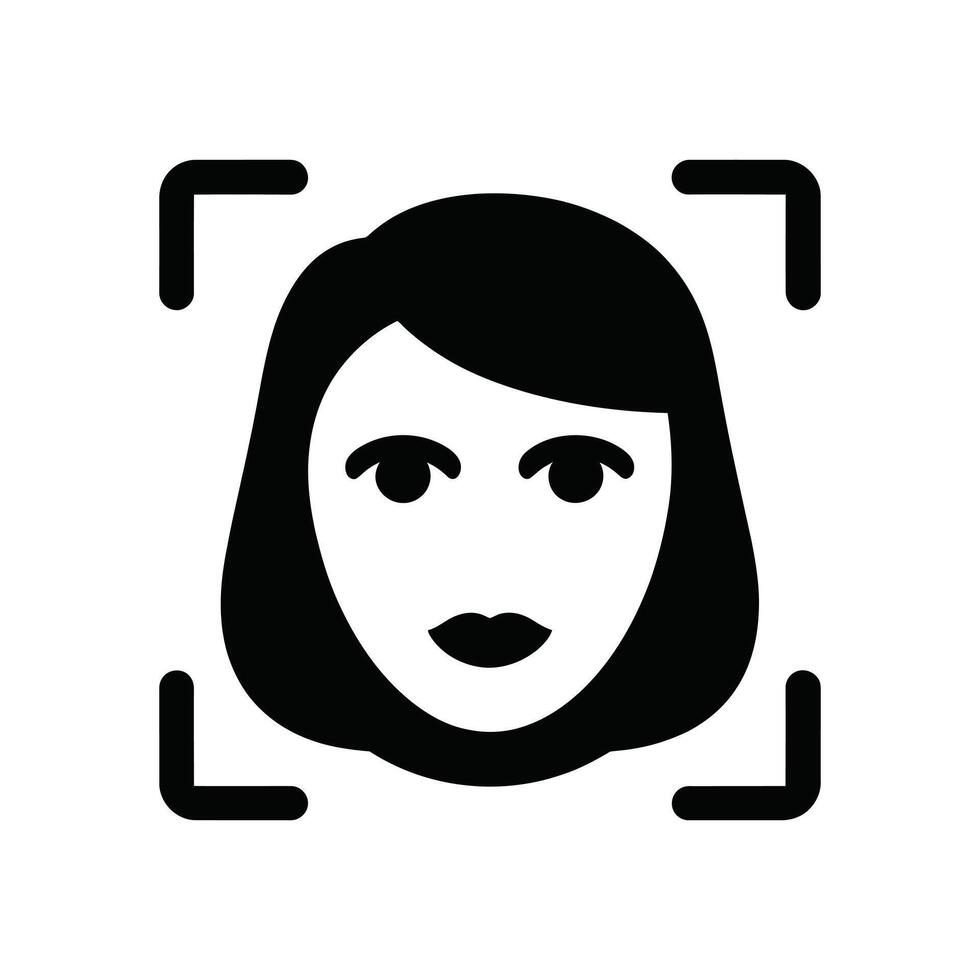 Female Face Scan Icon Biometric Identification, Security Technology, and Facial Recognition on White Background vector