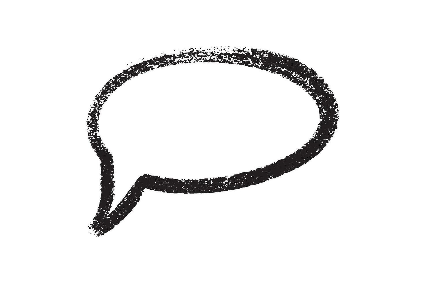 Crayon speech bubble with rough black texture for communication and dialogue graphics. vector