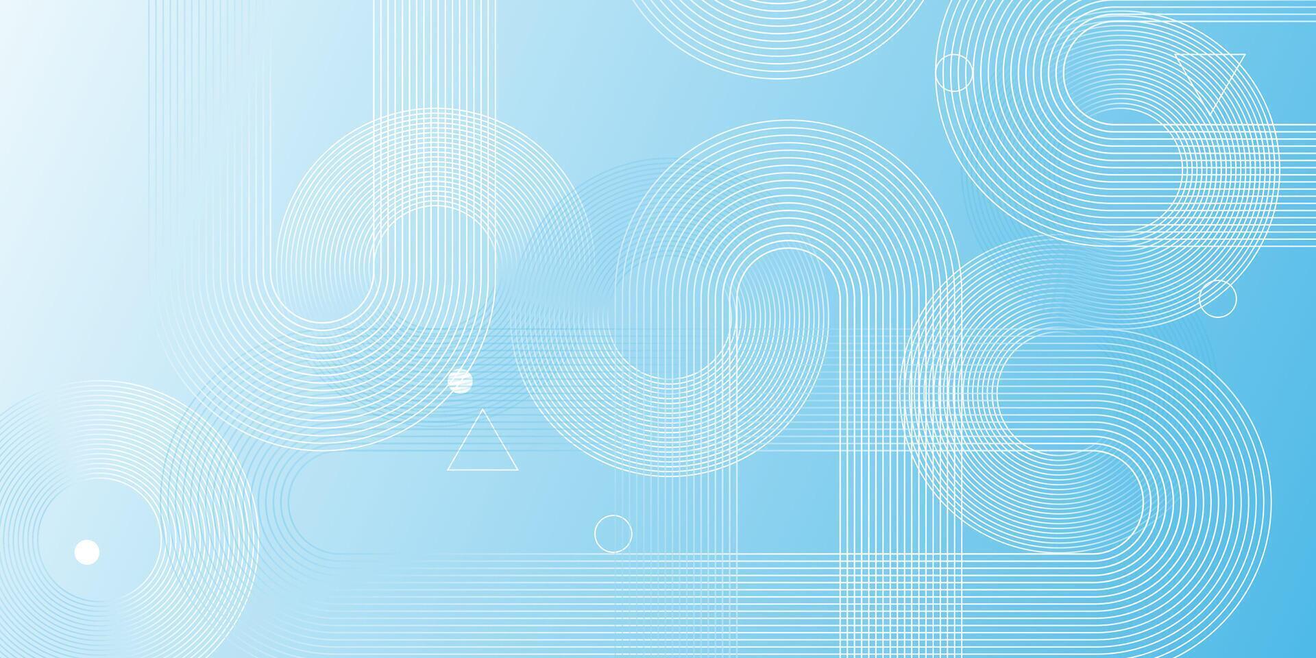 Abstract Geometric Design with White Lines and Shapes on a Light Blue Gradient Background. vector