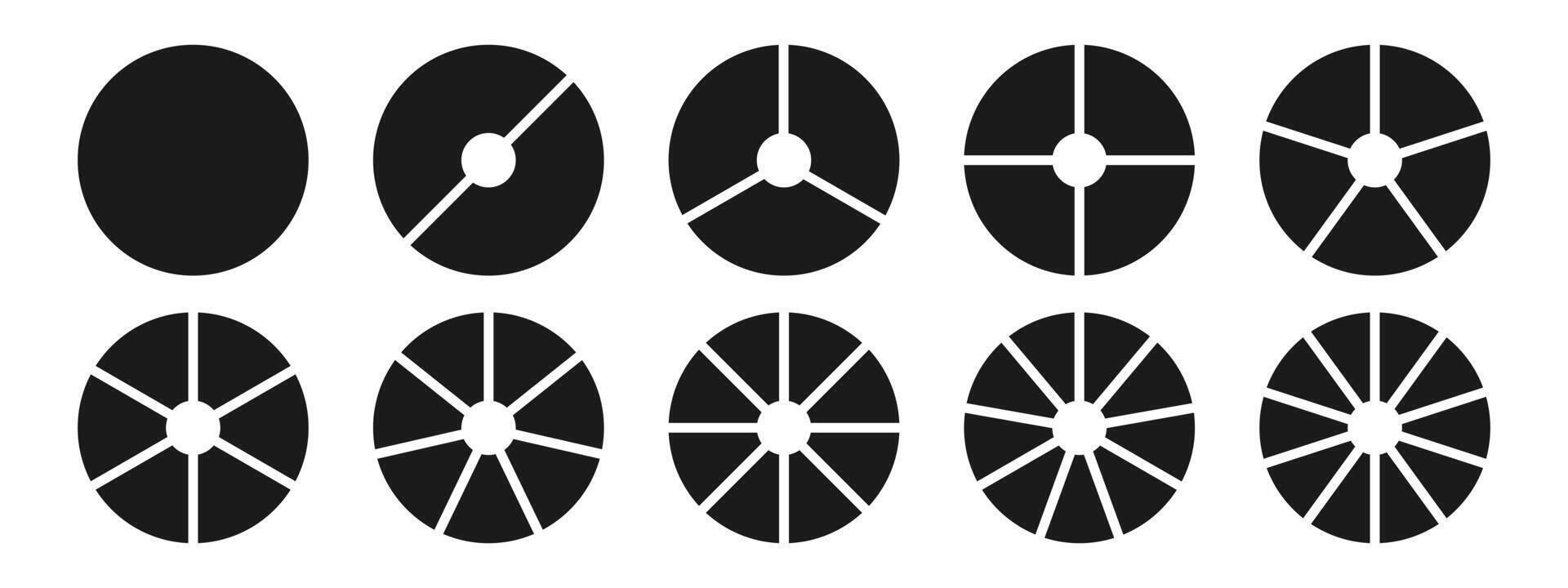 Minimal black pie chart icons in silhouette style. Modern collection for infographic, data visualization, and business design. vector