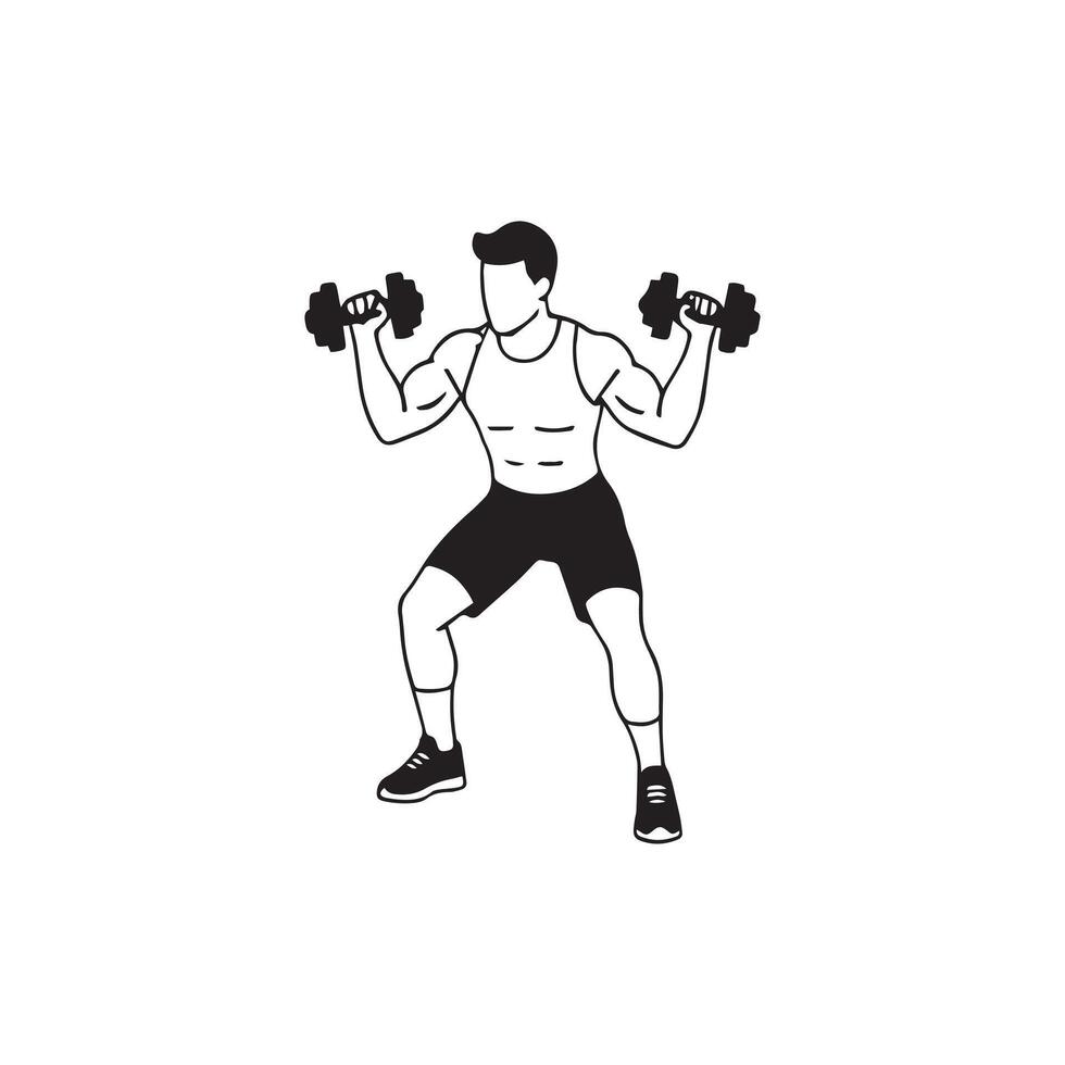 A man is doing a dumbbell exercise on a white background vector