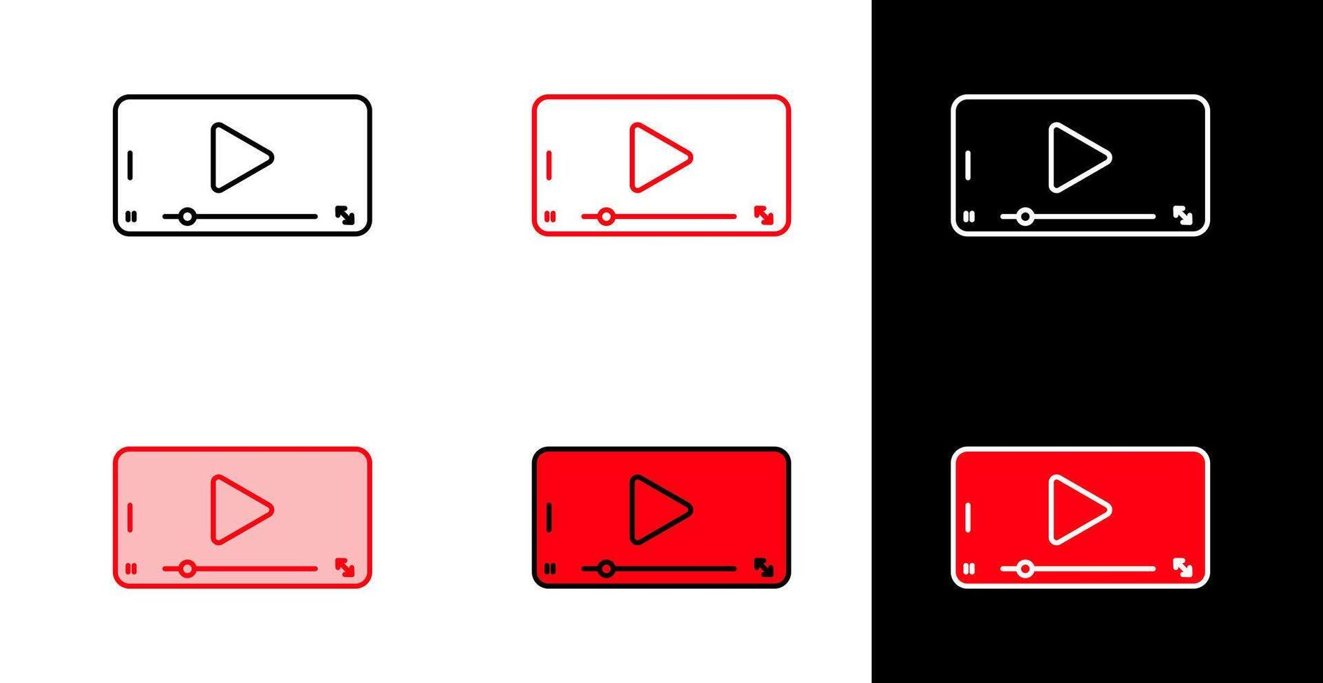 Media player screen icon for online streaming and multimedia applications in line and fill style vector
