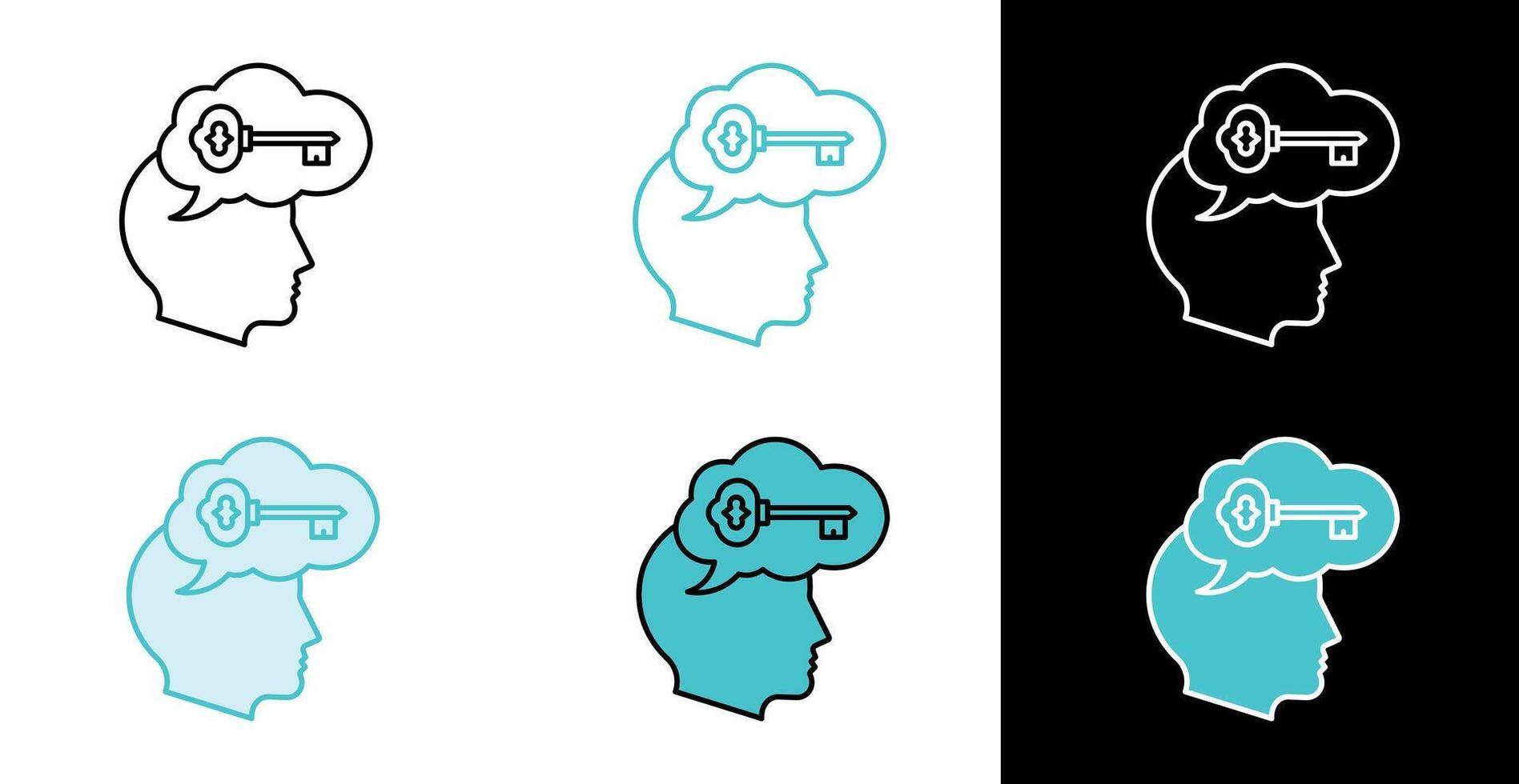 Human Head and Key in Thought Bubble icon in line and fill style vector