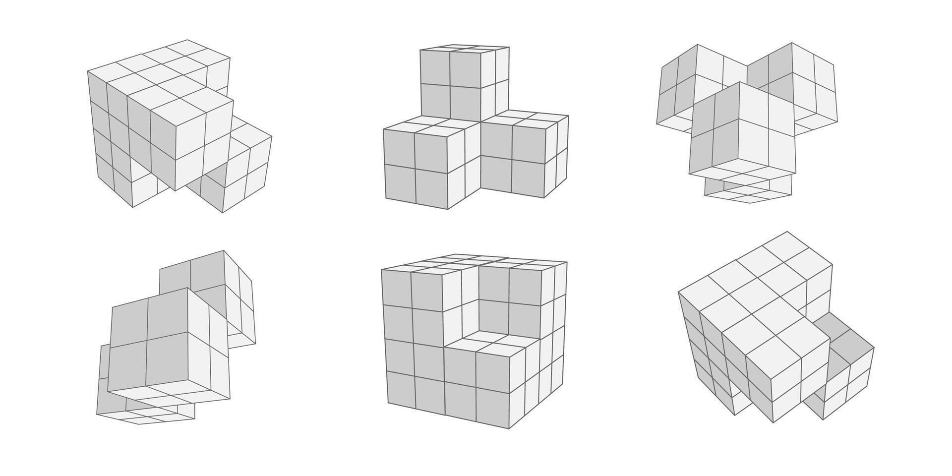Set of isometric cubes. Isometric drawing on a white background. Blocks Linear geometric pattern. vector