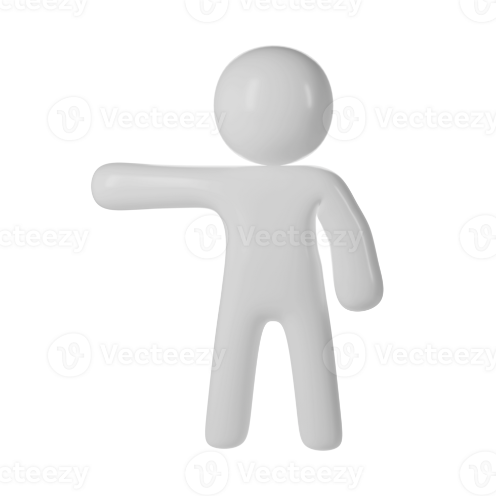White 3d icon user Faceless character explaining position, location or direction against a transparent background. Concepts of guidance demonstration png