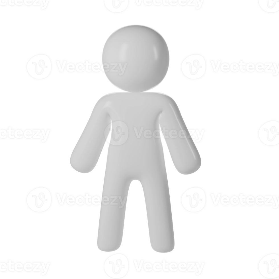 Abstract 3d icon human user form in white, set against a transparent background, portraying a simple, generic without face a figure png