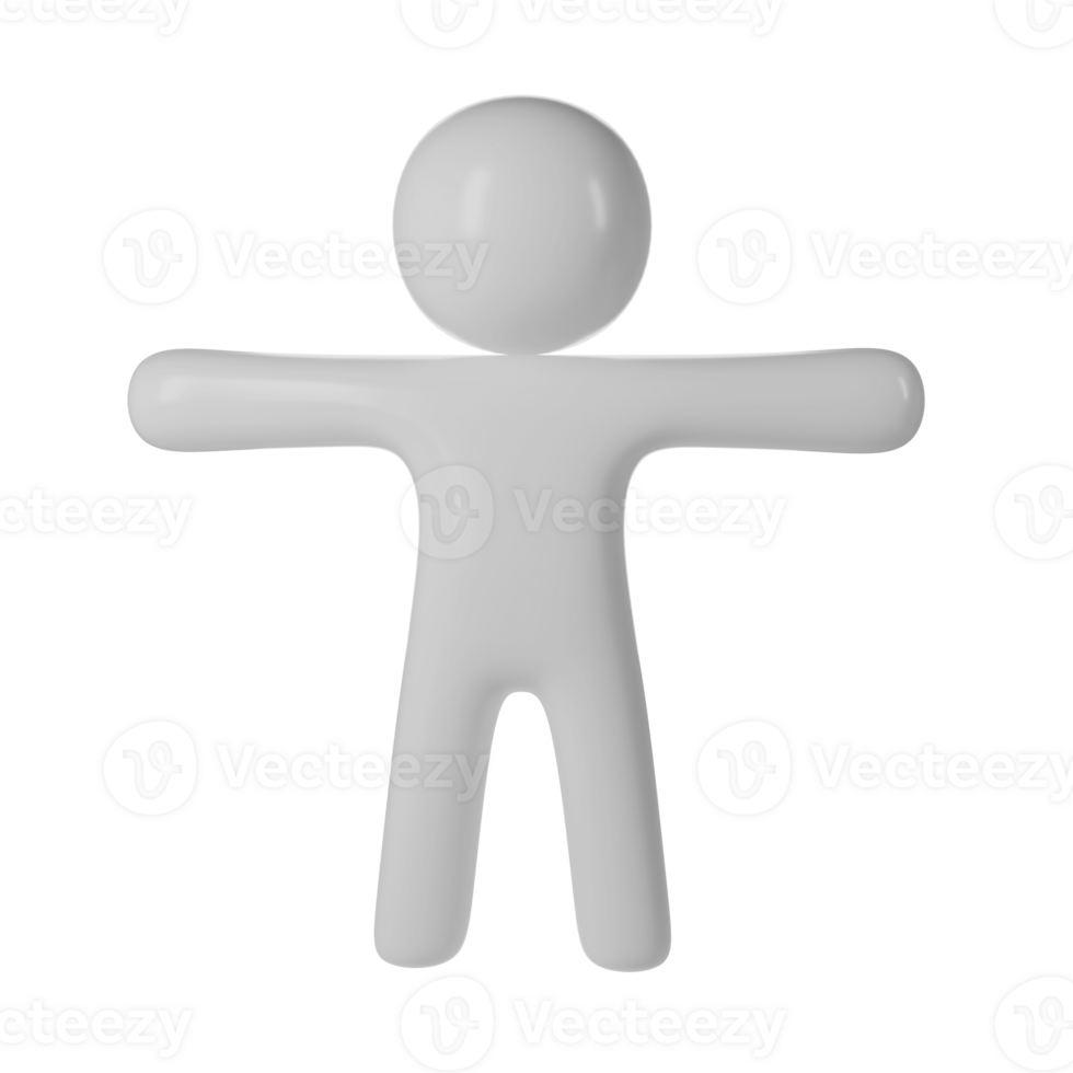 White 3d icon Faceless figure user is positioned with arms extended against a transparent background, symbolizing either a individual or system png