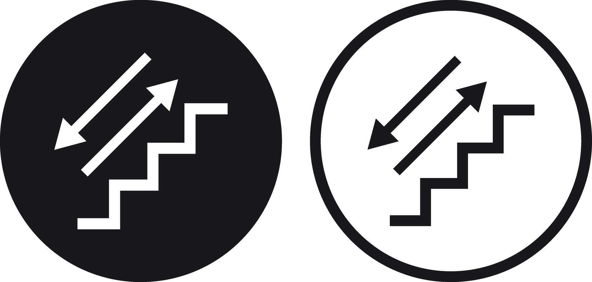 Two way stairs icon set in two styles . Stairs and two way arrow icon . illustration vector