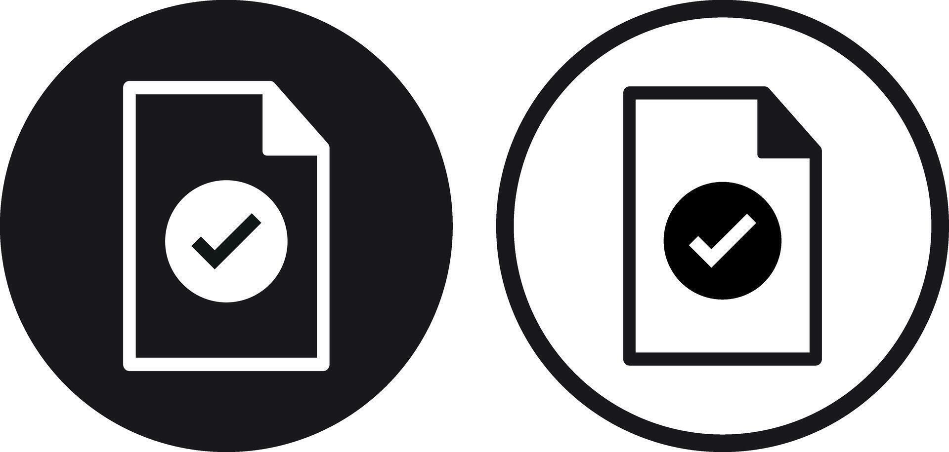 Approved document icon set in two styles . Approved file symbol . Confirmed document icon . illustration vector