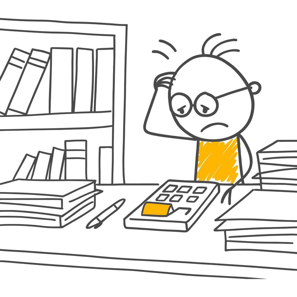 Financial Analysis The Man's Deep Confrontation with Complex Figures. vector