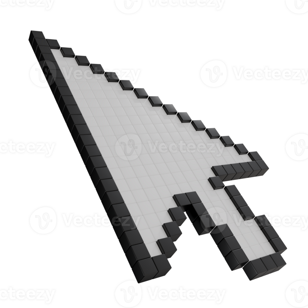 3d rendere pixelated computer topo cursore freccia icona. digitale pointer simbolo per tecnologia, Internet navigazione, ragnatela disegno, Software, e in linea interfaccia concetti. png