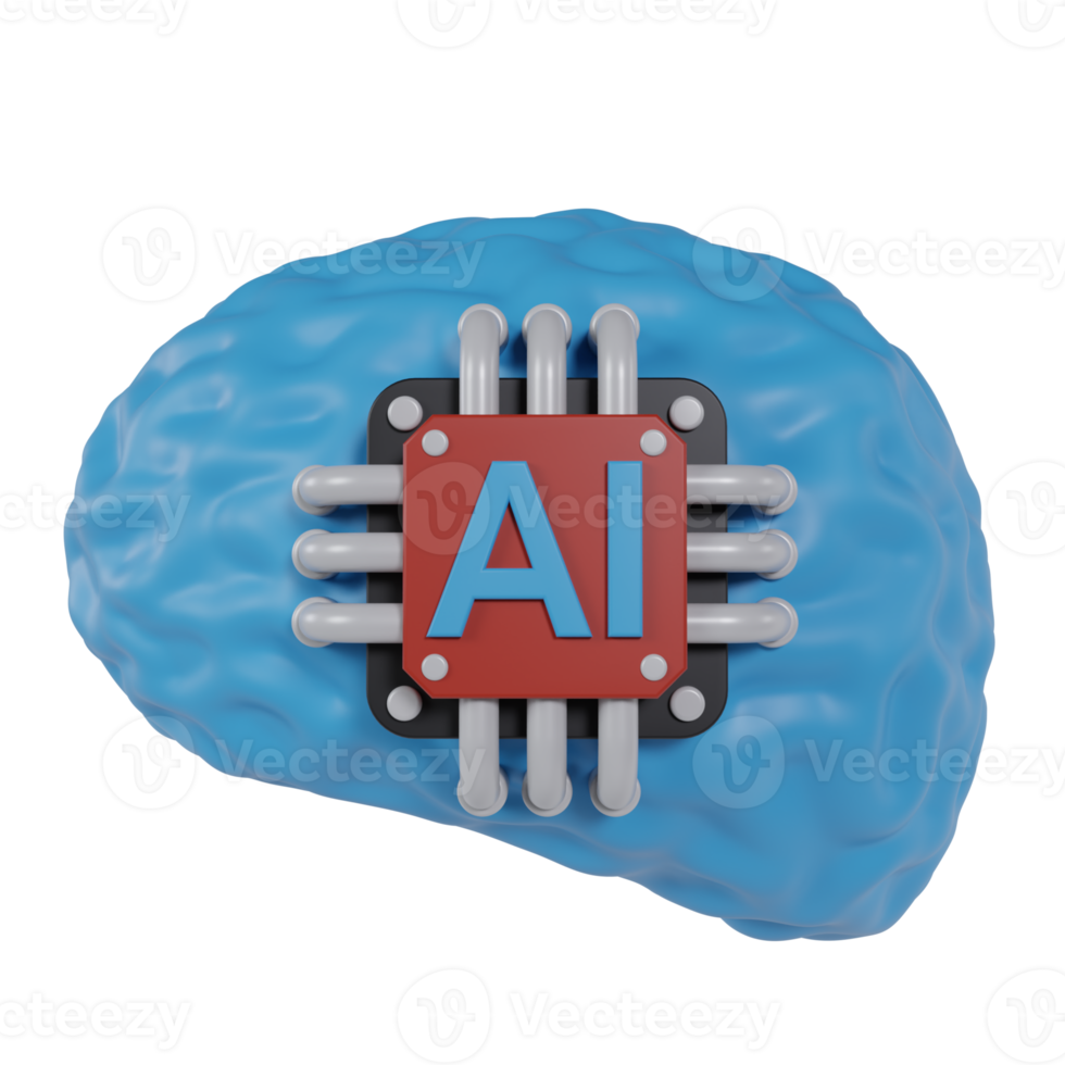 3d render icon AI chip with brain. concept of thinking idea using artificial intelligence. for social media png