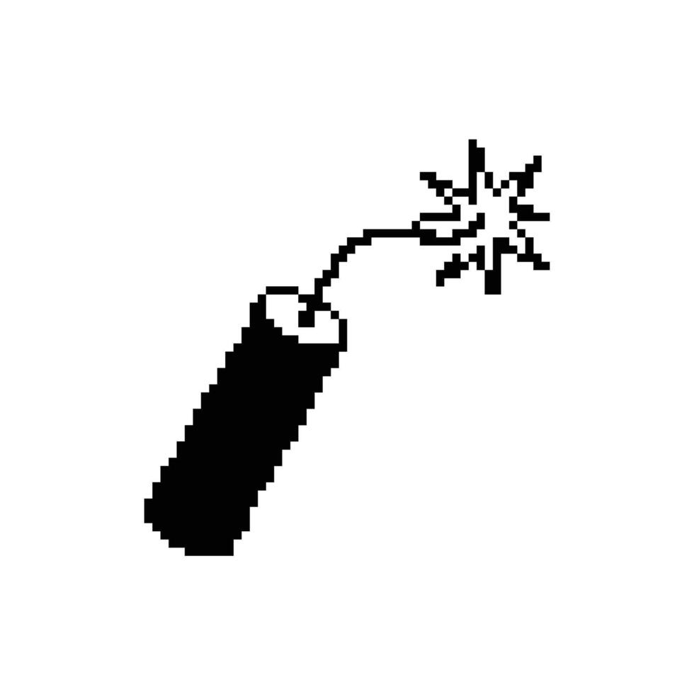 Pixelated Dynamite Stick with Burning Fuse A Digital Design Element for Retro Gaming vector
