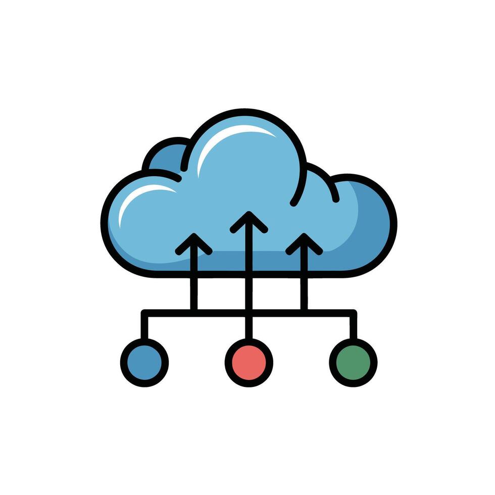 Cloud computing diagram with multiple connected nodes and data flow illustration vector