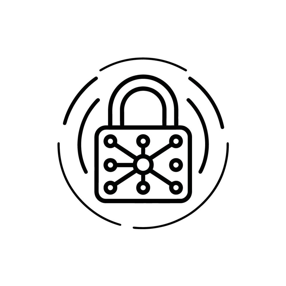 Digital security lock icon with network connections representing data protection and internet security in white background vector