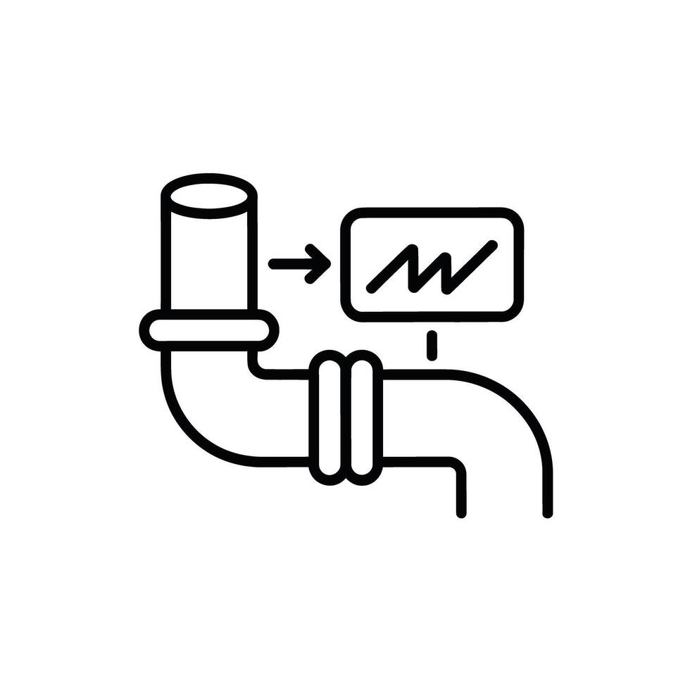 Schematic diagram of pipeline with sensor showing data flow and measurements in black line illustration vector
