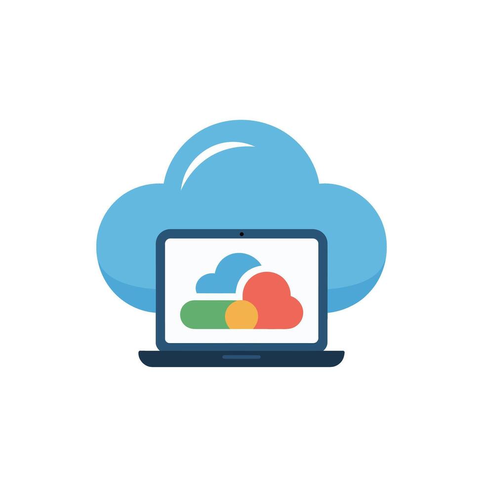Cloud Computing Services Depicted on Laptop Screen Representing Data Storage and Connectivity Solutions vector