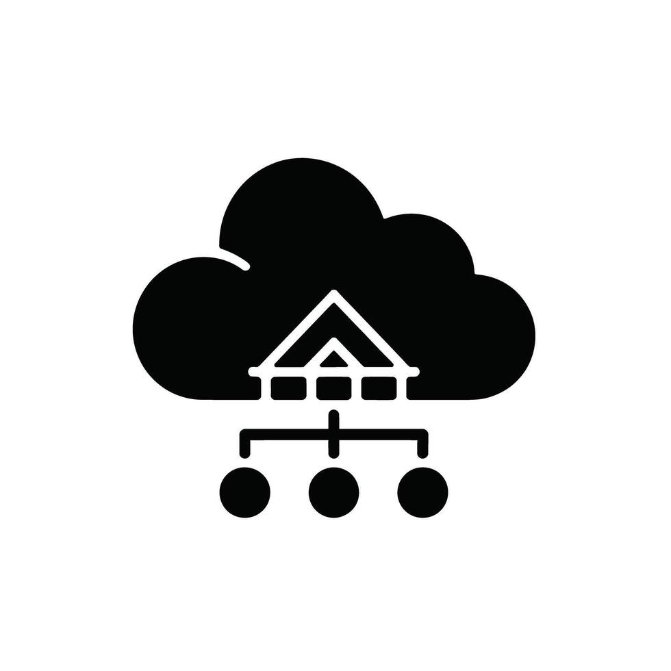 Cloud Computing Network Diagram Illustrating Data Distribution and Connection Infrastructure in Black and White vector