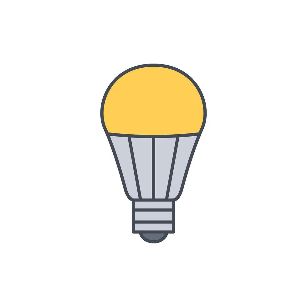 Modern LED light bulb icon with a yellow illuminated top and gray ribbed casing on a white background vector