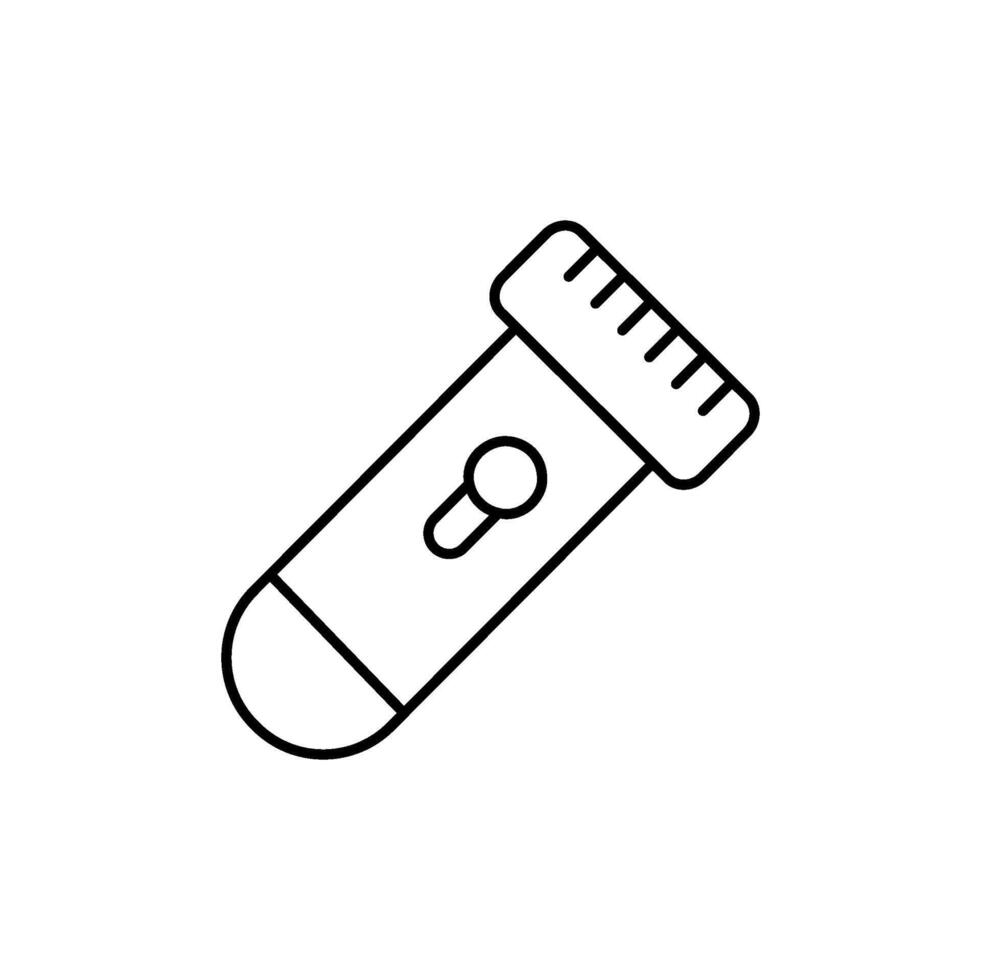 Minimalist illustration of a flashlight with a simple button and textured end, representing light and exploration vector