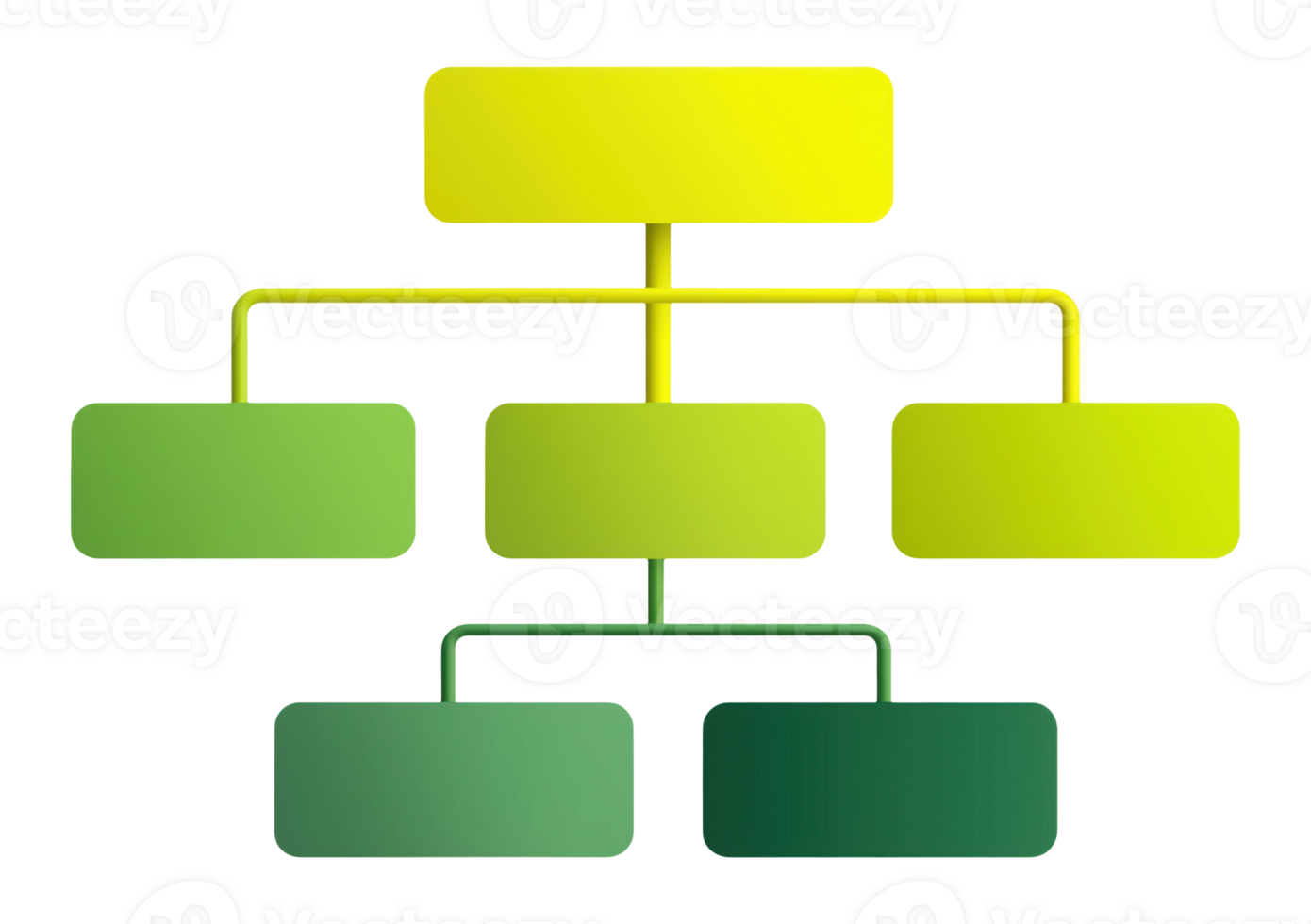 Green organizational flowchart showing hierarchical structure with connected boxes, isolated on transparent background png