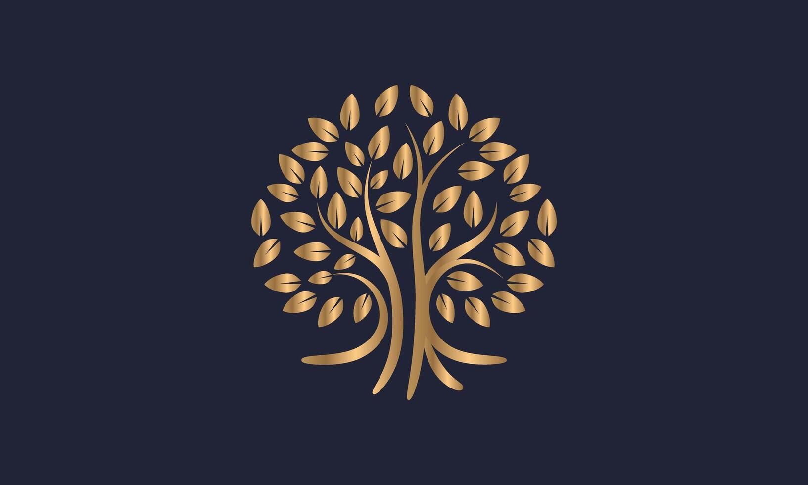 Tree icon, gold color, separate background, navy blue, simple and elegant. vector