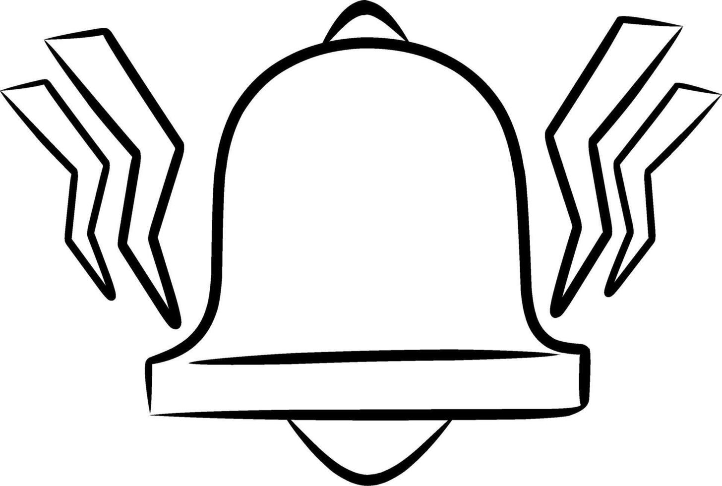 Minimal line art illustration of ringing bell icon in simple black outline with vibration marks symbolizing alarm alert and notification warning on empty white background vector