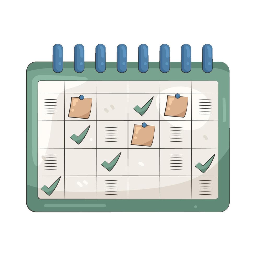 Illustration of a Calendar with Notes and Checkmarks vector
