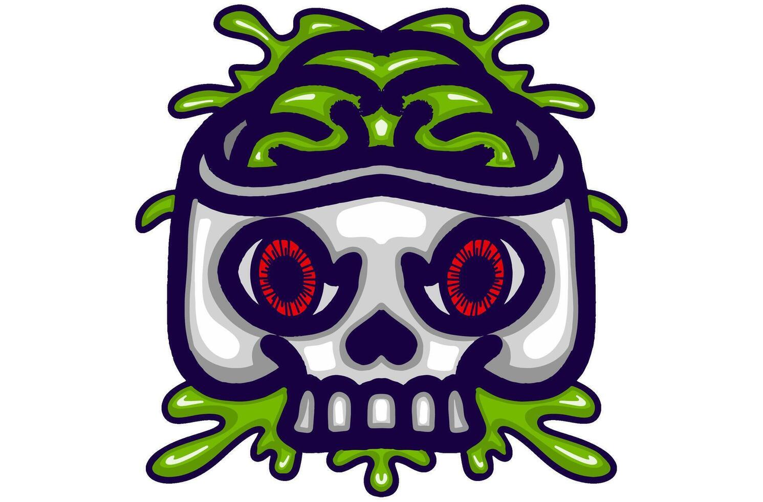 Artwork of a Skull with an Open Head Showing Its Brain Part in Green with some Green paint splashes around it for a halloween theme vector