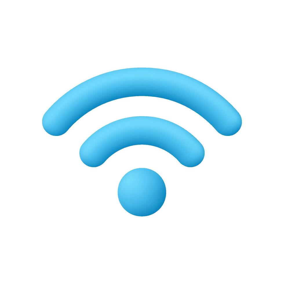 Blue Wi-fi signal. Wireless internet, connection and network concept. 3d icon. Cartoon minimal style. vector