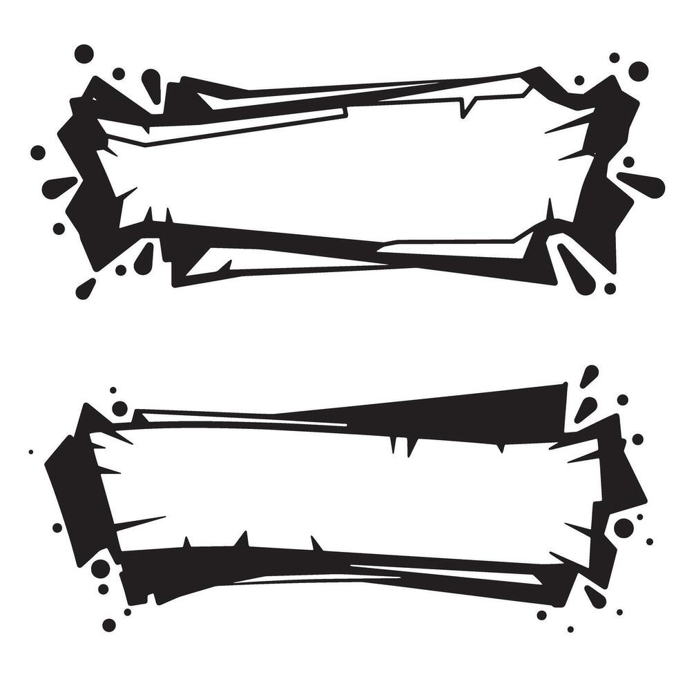 Abstract design featuring two black frames with torn edges and ink splatter elements vector