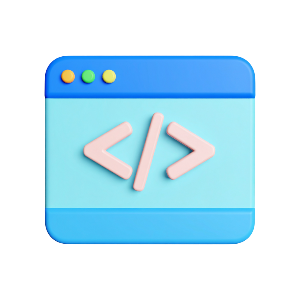 3D coding web browser window symbol illustration on transparent background png