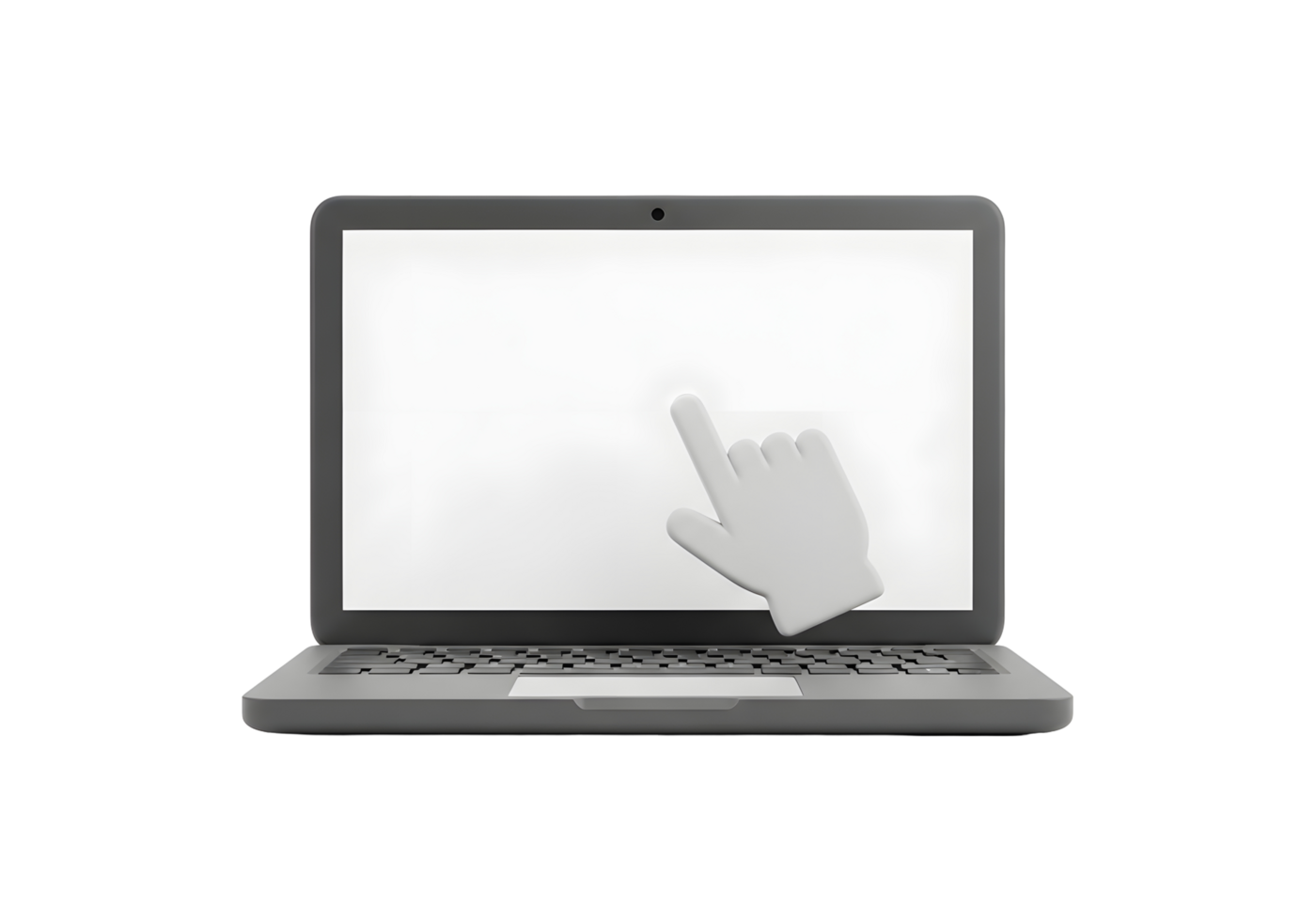 The First Click A 3D Hand Cursor Poised on a Sleek Laptops Blank White Display. png