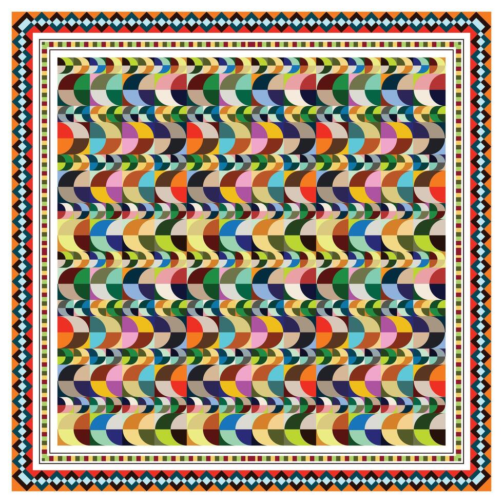 Abstract geometric pattern, colorful scarf triangles and semicircles creating a retro wavy pattern, vector