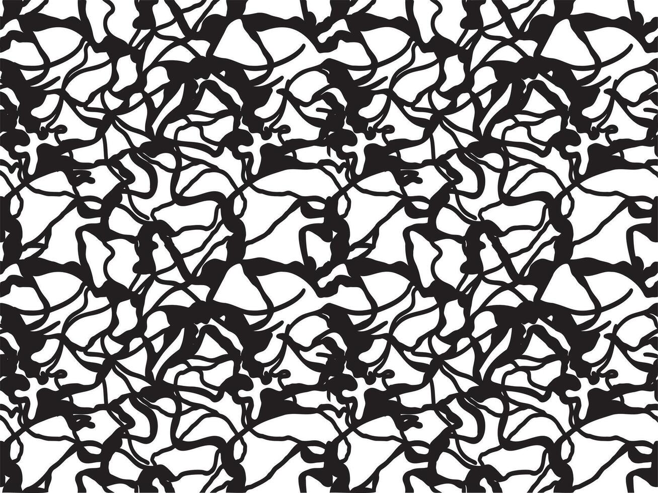Abstract black and white repeating pattern intertwined on a white background, creating a fluid, chaotic design vector