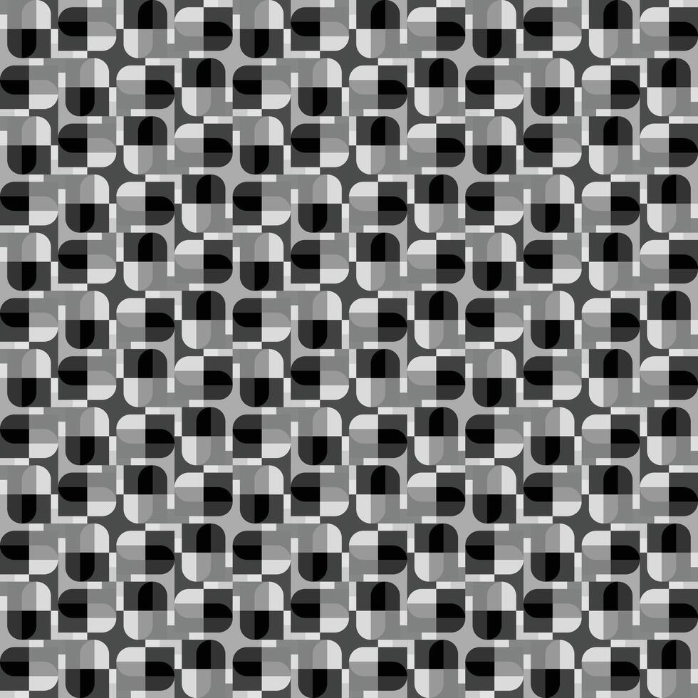 Abstract black and white geometric scarf pattern featuring interlocking shapes, including rectangles and semi-circles, creating a modern and vibrant design. vector