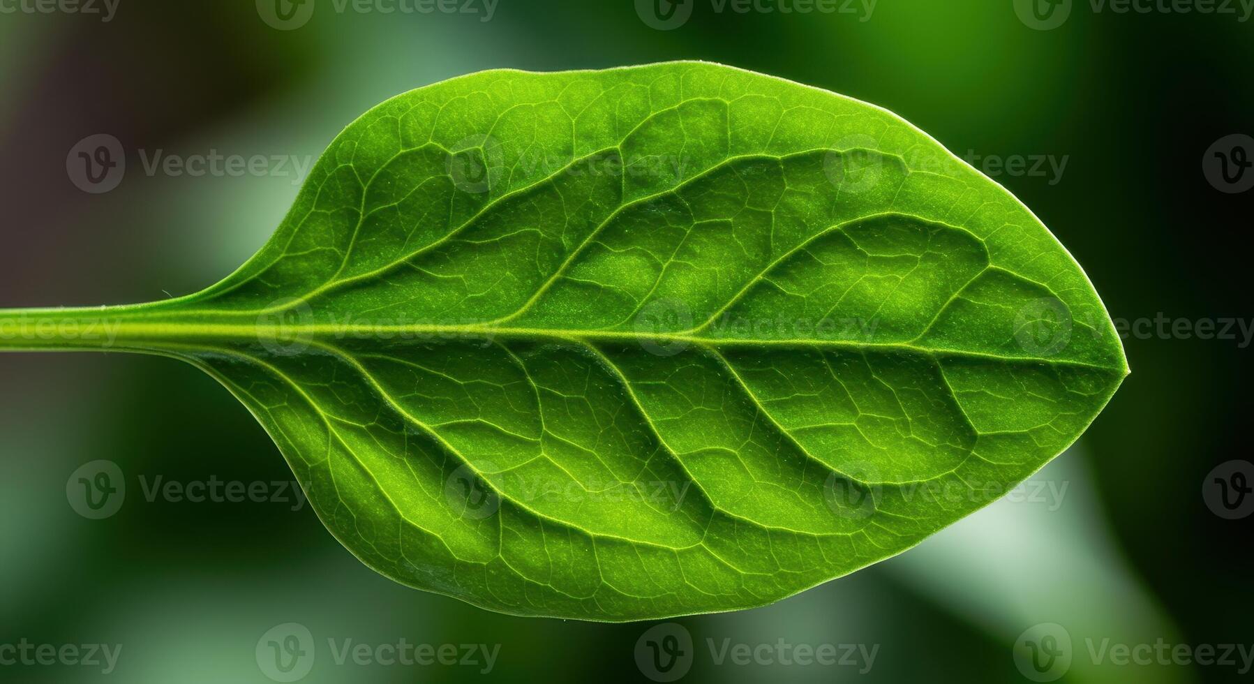 Close up macro shot of a fresh green spinach leaf with visible veins and natural light photo