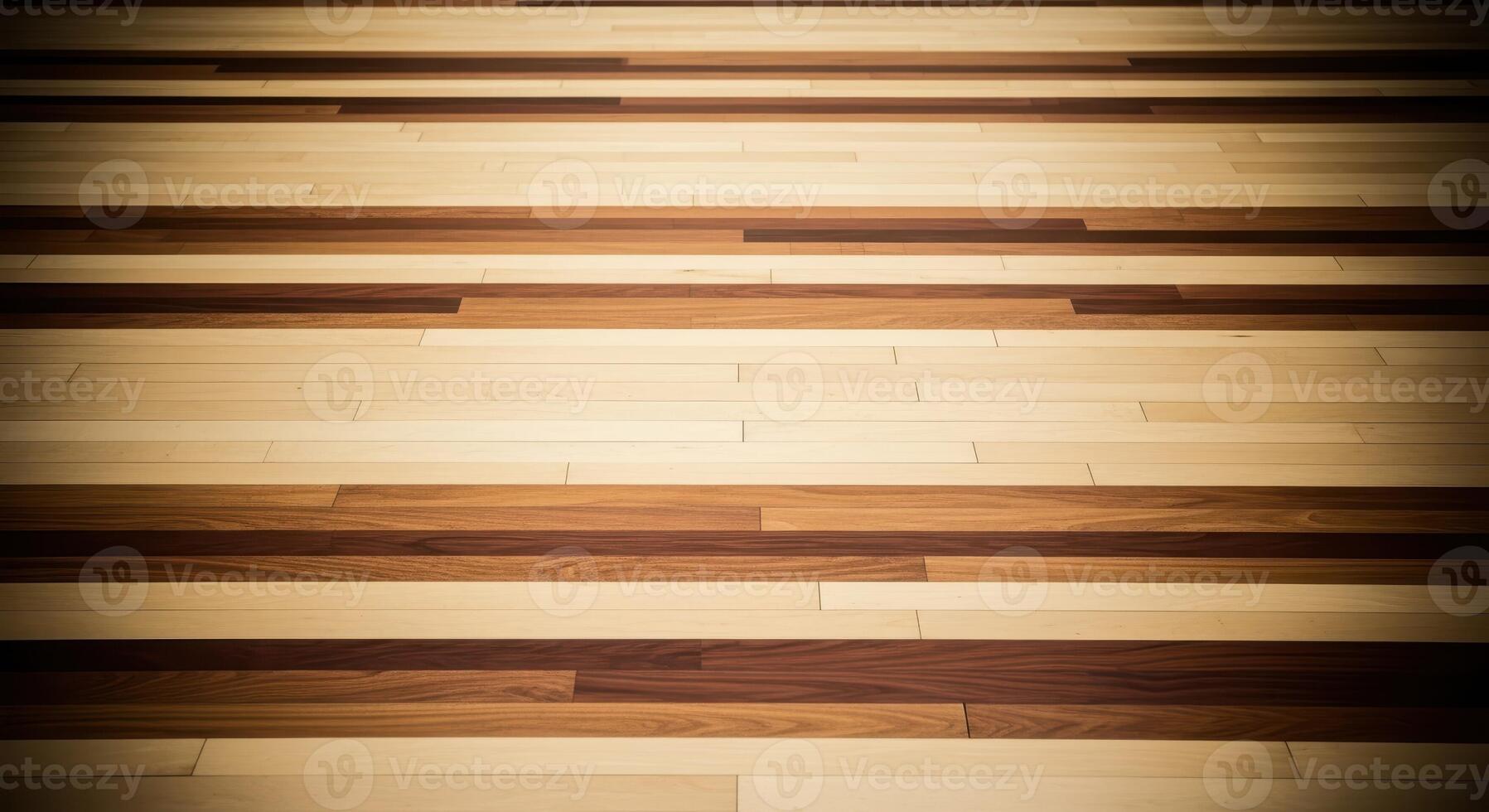 Polished wooden floor with alternating light and dark planks in a horizontal pattern photo