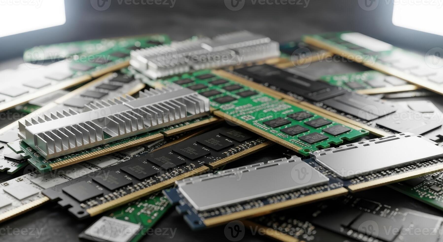 Heap of diverse computer RAM sticks and memory modules for electronic hardware photo