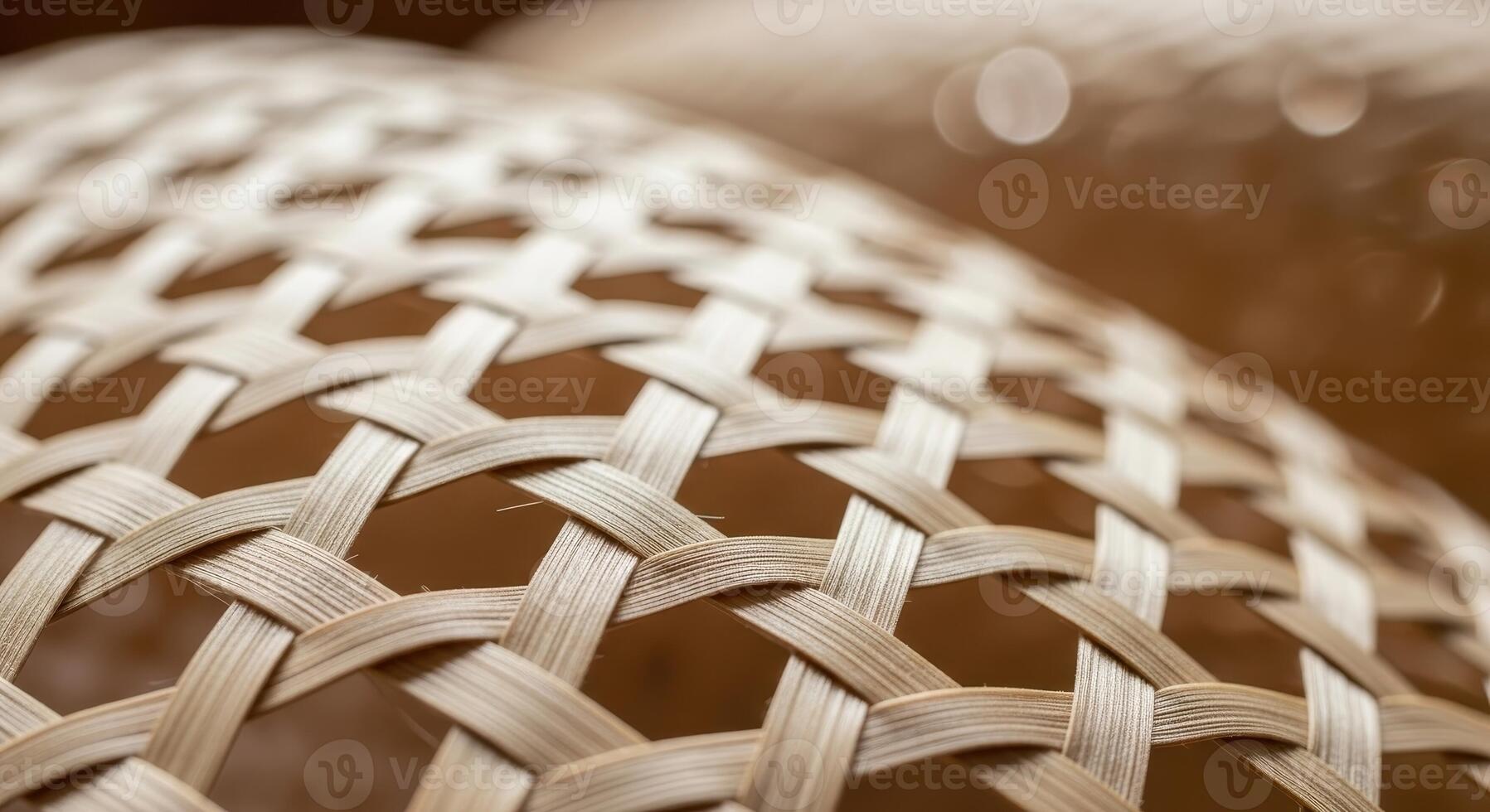 Close up of intricate woven bamboo texture with natural fibers and complex geometric pattern photo