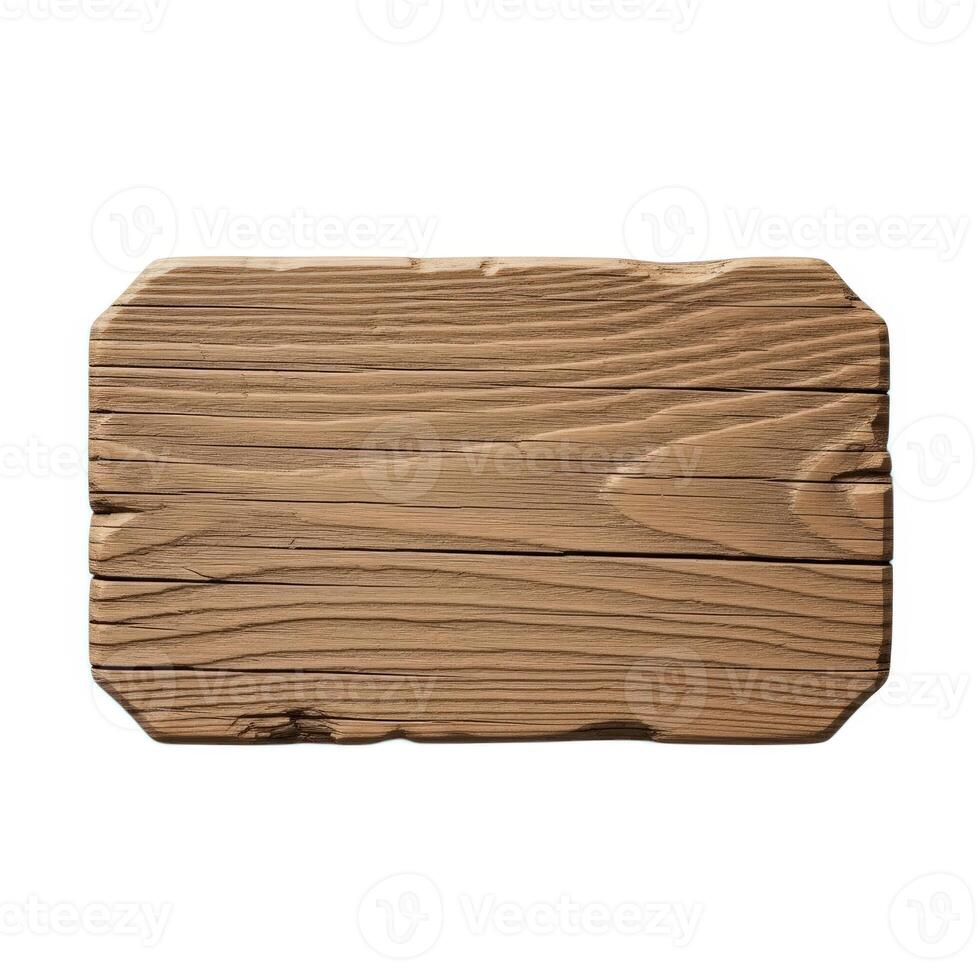 Rustic wooden sign isolated on white background, perfect for adding a touch of nature to your project photo